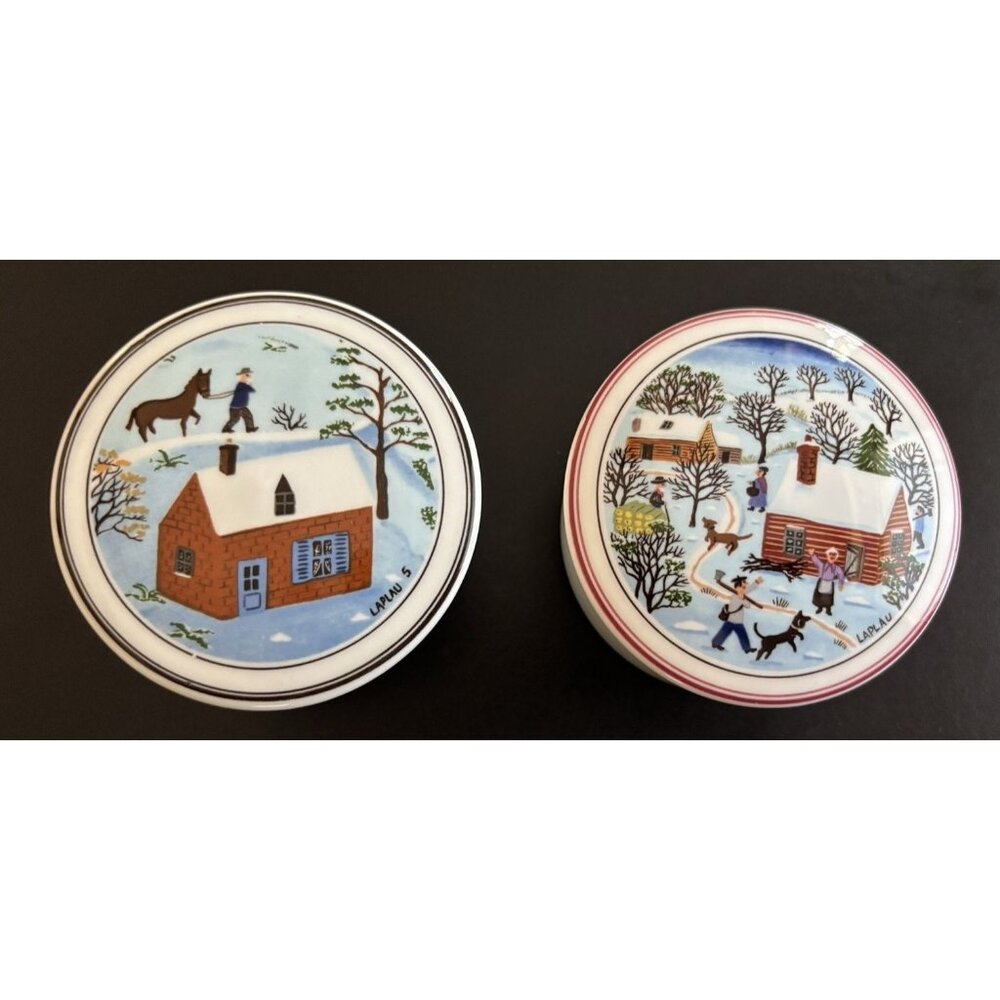 Lot of 2 Villeroy & Boch Christmas Winter Trinket Boxes Box Set 3 1/8" x 1 3/4"